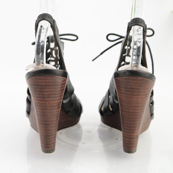 Cole Haan Womens Haven Sandals Size 8 Black Leather Gladiator Lace Up Wedge Heel - Picture 4 of 13